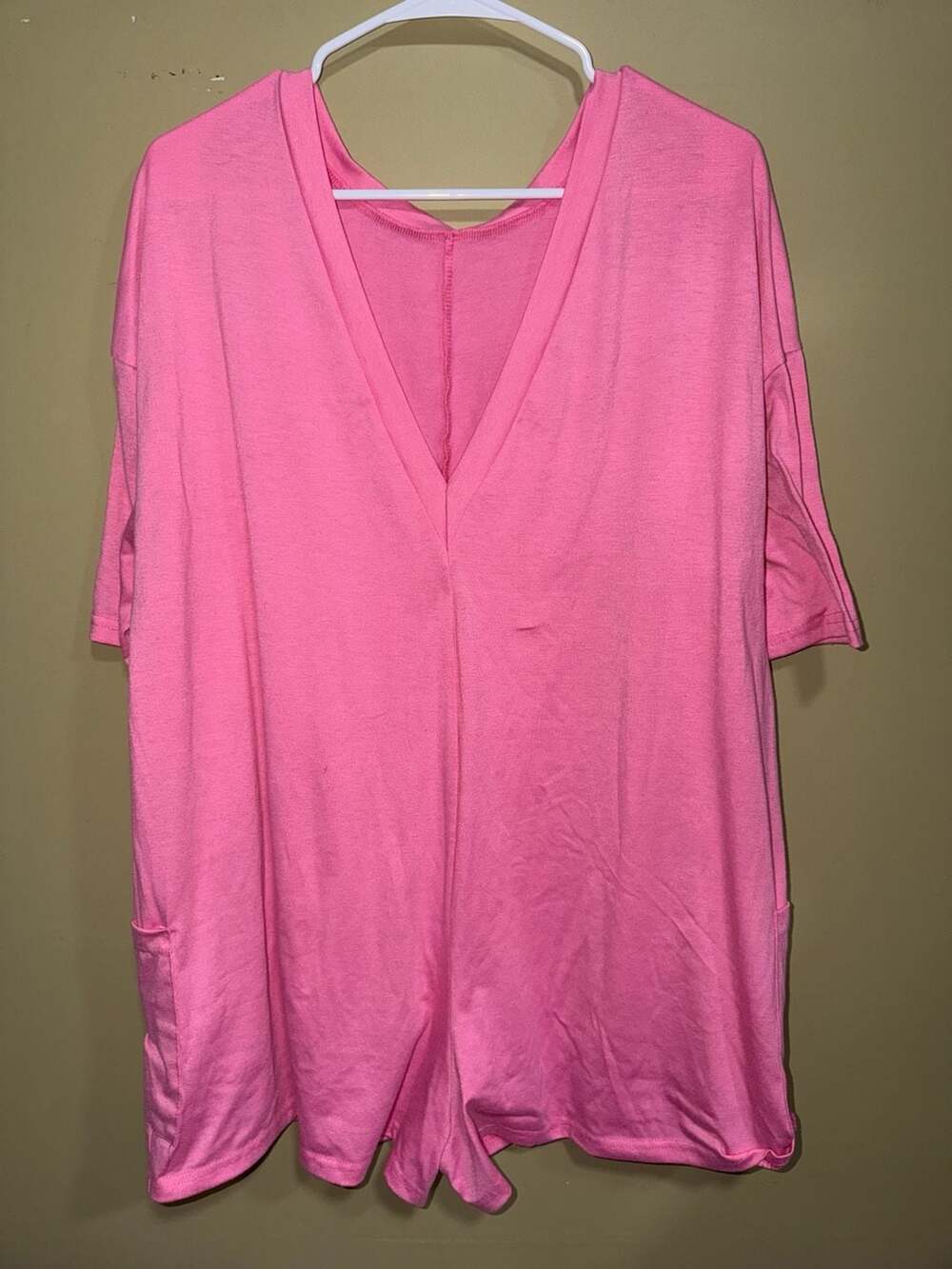 SHEIN Hot Pink Casual Short Sleeve Oversized T-Shirt Romper With Pockets